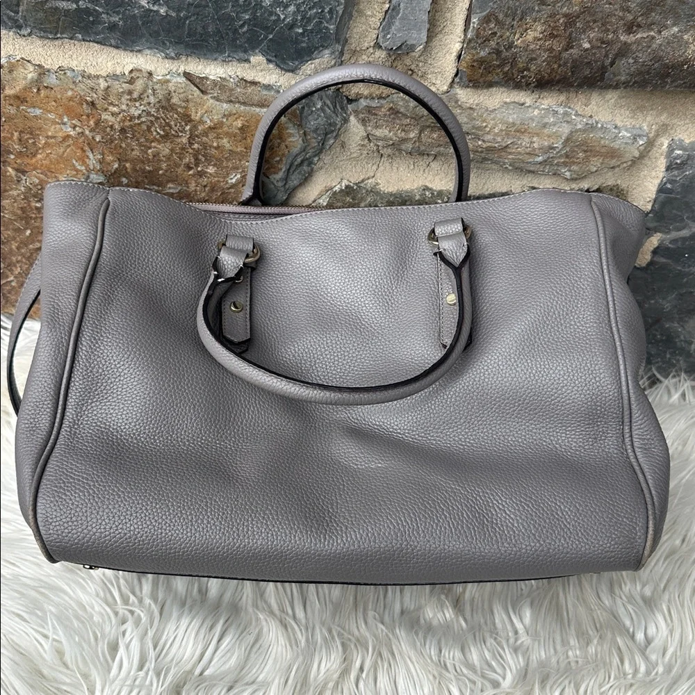 Kate Spade New York Pebbled Leather Satchel Tote in Warm Gray